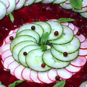 Cucumber, beetroot & radish&nbsp;carpaccio